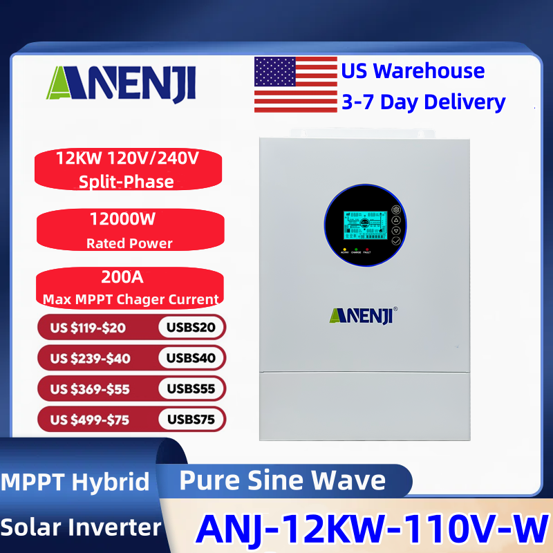 Solar Pump Controller - ANENJI Bölünmüş Fazlı 120V/240V 12KW Hibrit